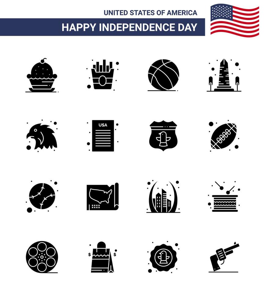 paquete de iconos de vectores de stock del día americano 16 signos y símbolos de glifos sólidos para animales usa football vista punto de referencia editable usa day elementos de diseño vectorial