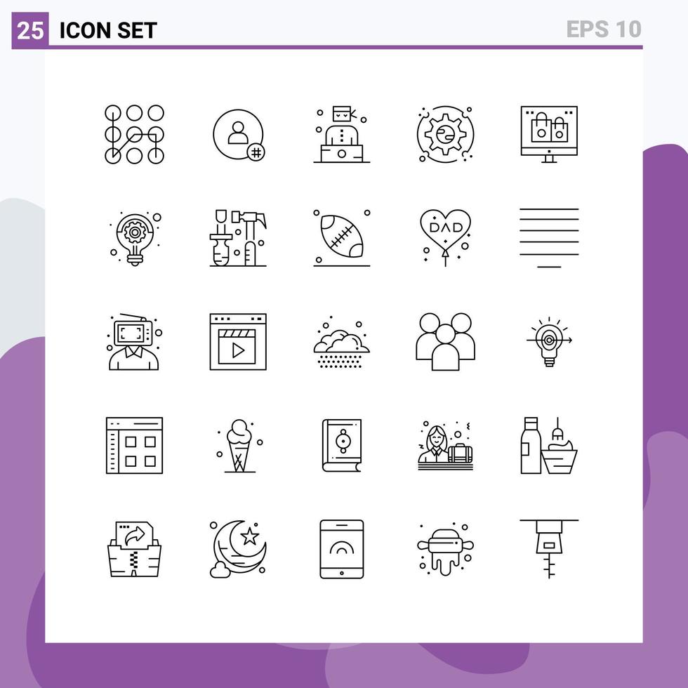 conjunto de 25 iconos de interfaz de usuario modernos signos de símbolos para configuración de caja configuración de contacto ladrón elementos de diseño vectorial editables vector