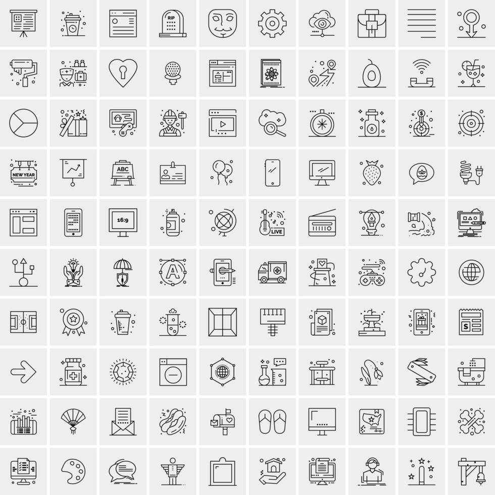 100 Universal Black Line Icons on White Background vector