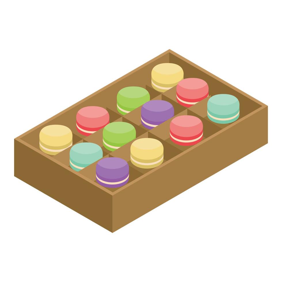 Open macaroon box icon, isometric style vector