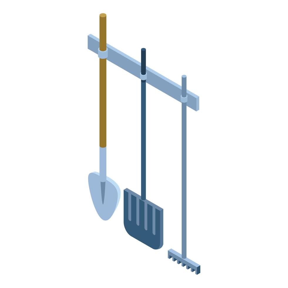 Garden tool on wall icon, isometric style vector