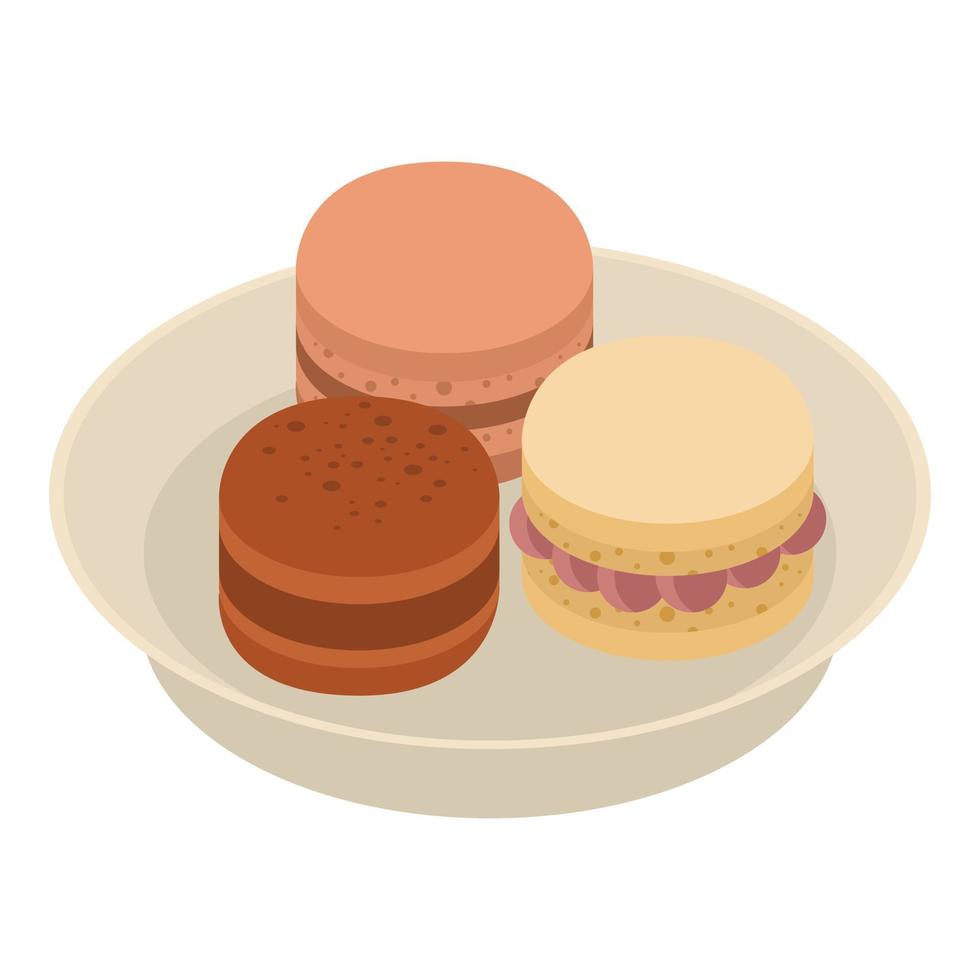 Macaroon on plate icon, isometric style vector