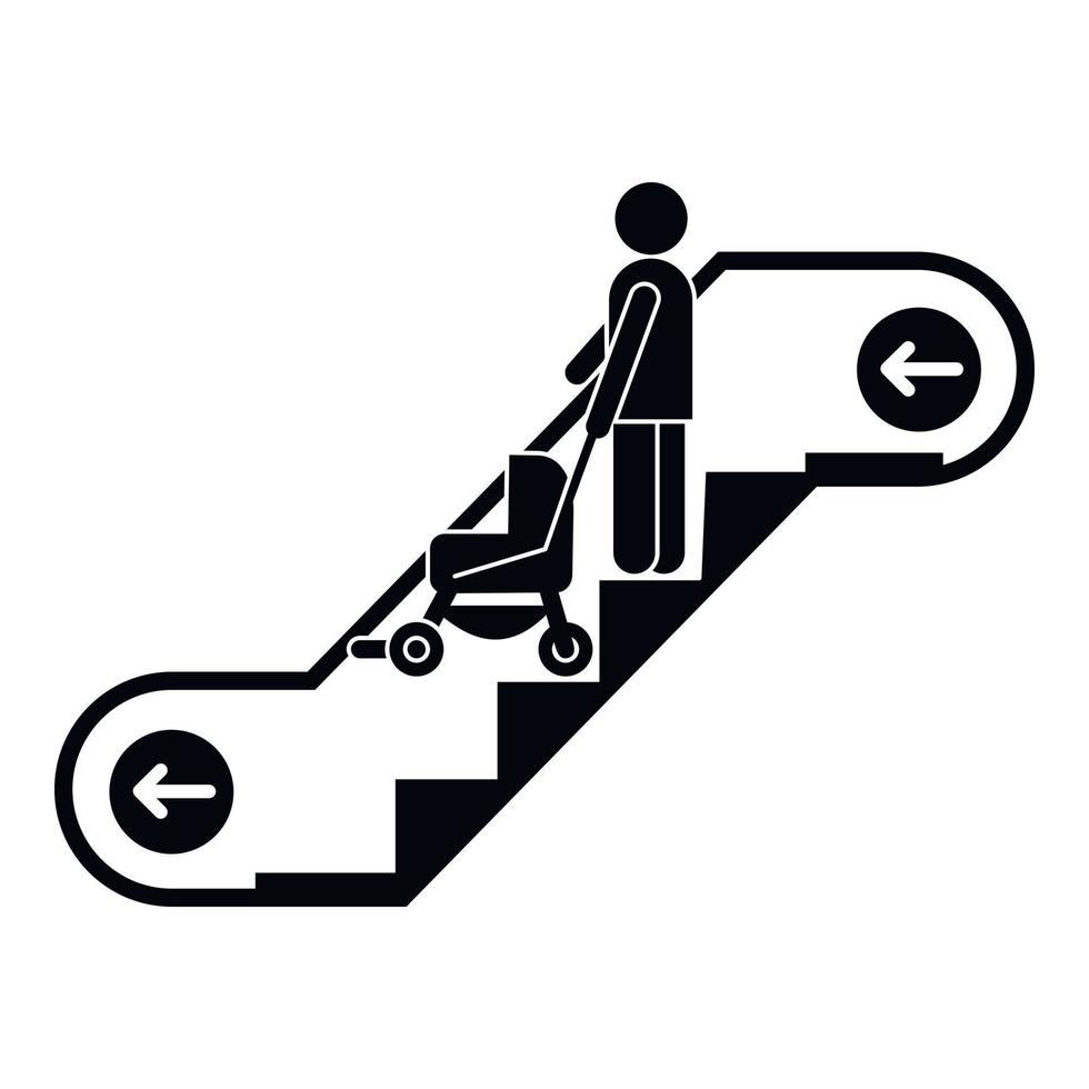 Woman escalator pram down icon, simple style vector