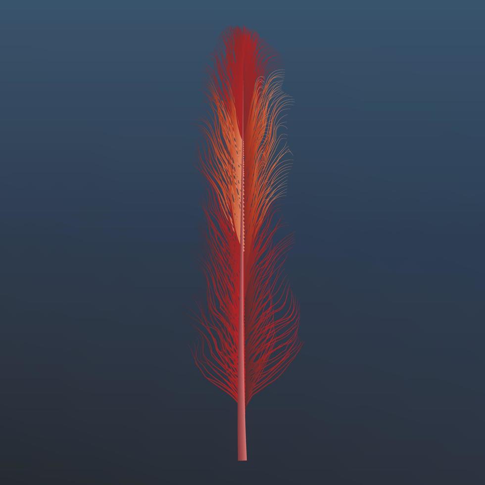 Red abstract feather icon, realistic style vector