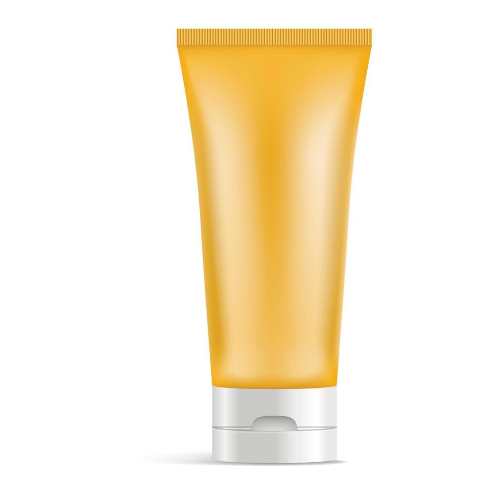 Sunscreen tube icon, realistic style vector