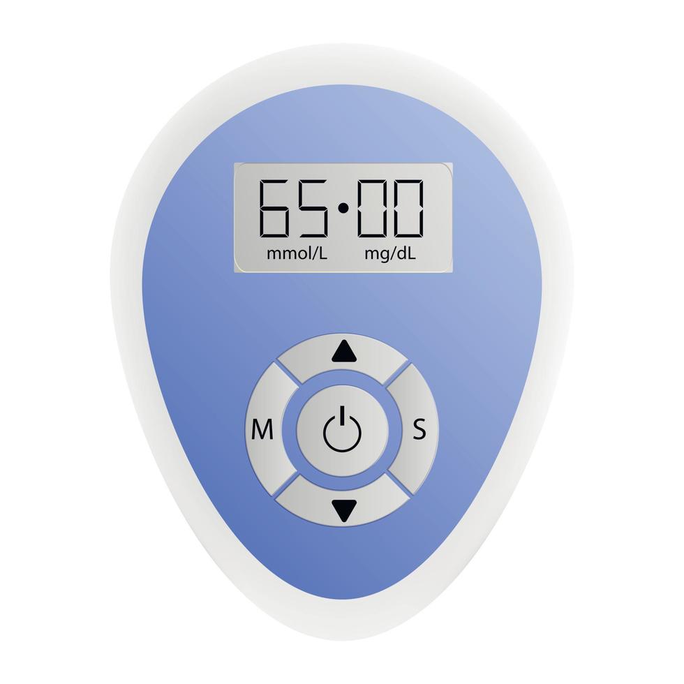 Blue glucose meter icon, realistic style vector