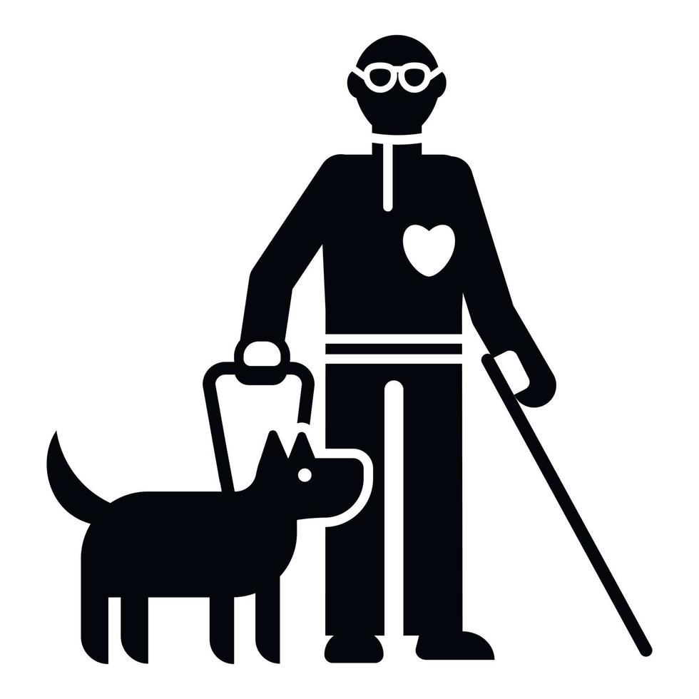 Invalid person with dog icon, simple style vector