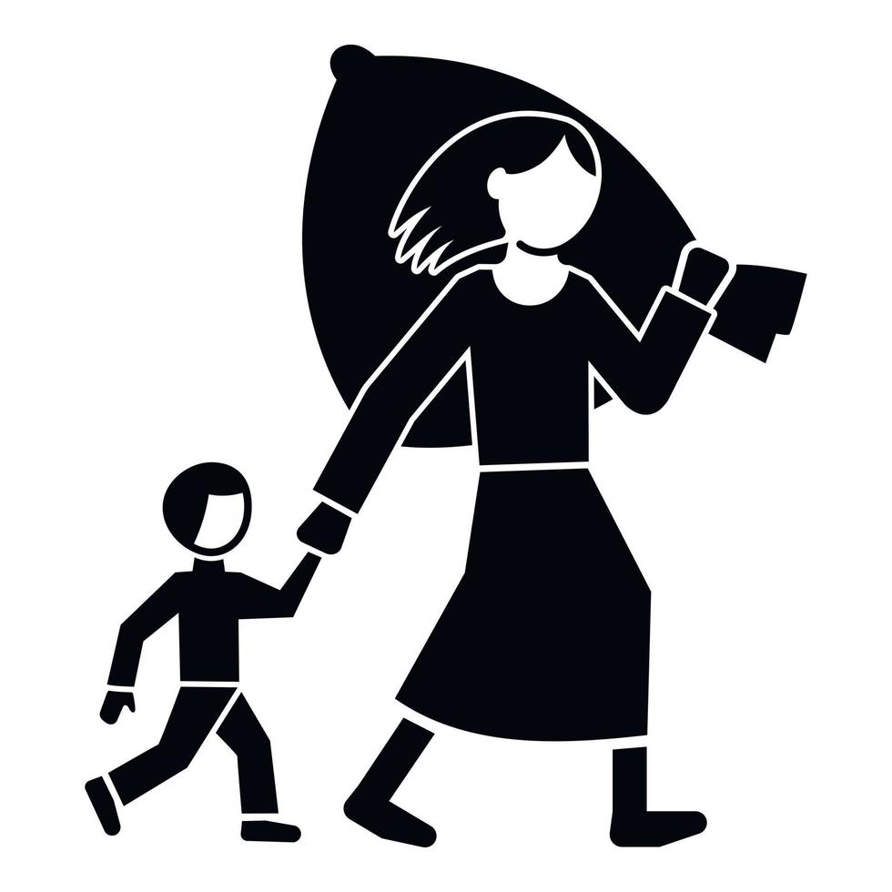 Migrant mother kid icon, simple style vector