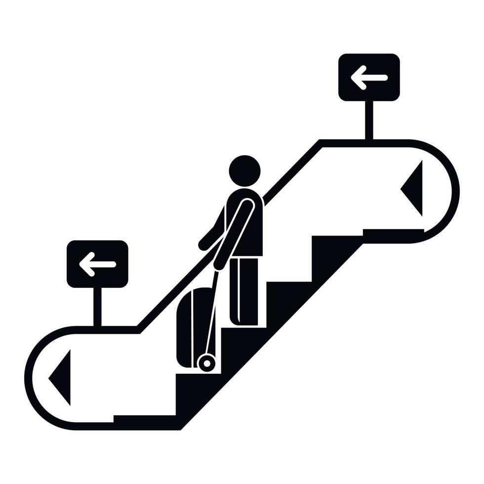 icono de escalera mecánica de viaje de bolsa de hombre, estilo simple vector