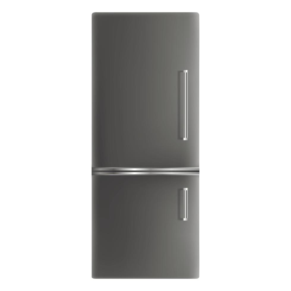 Black fridge icon, realistic style vector