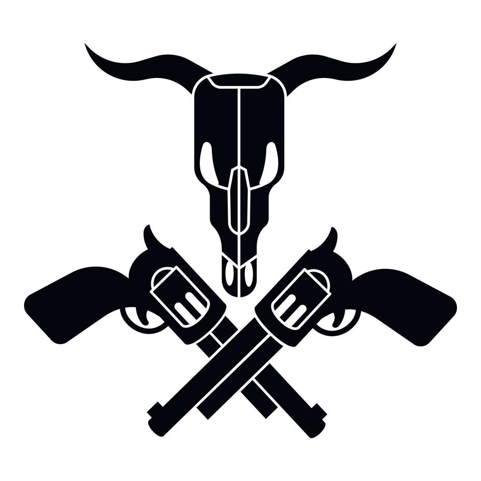 Cow skull cross revolver icon, simple style vector