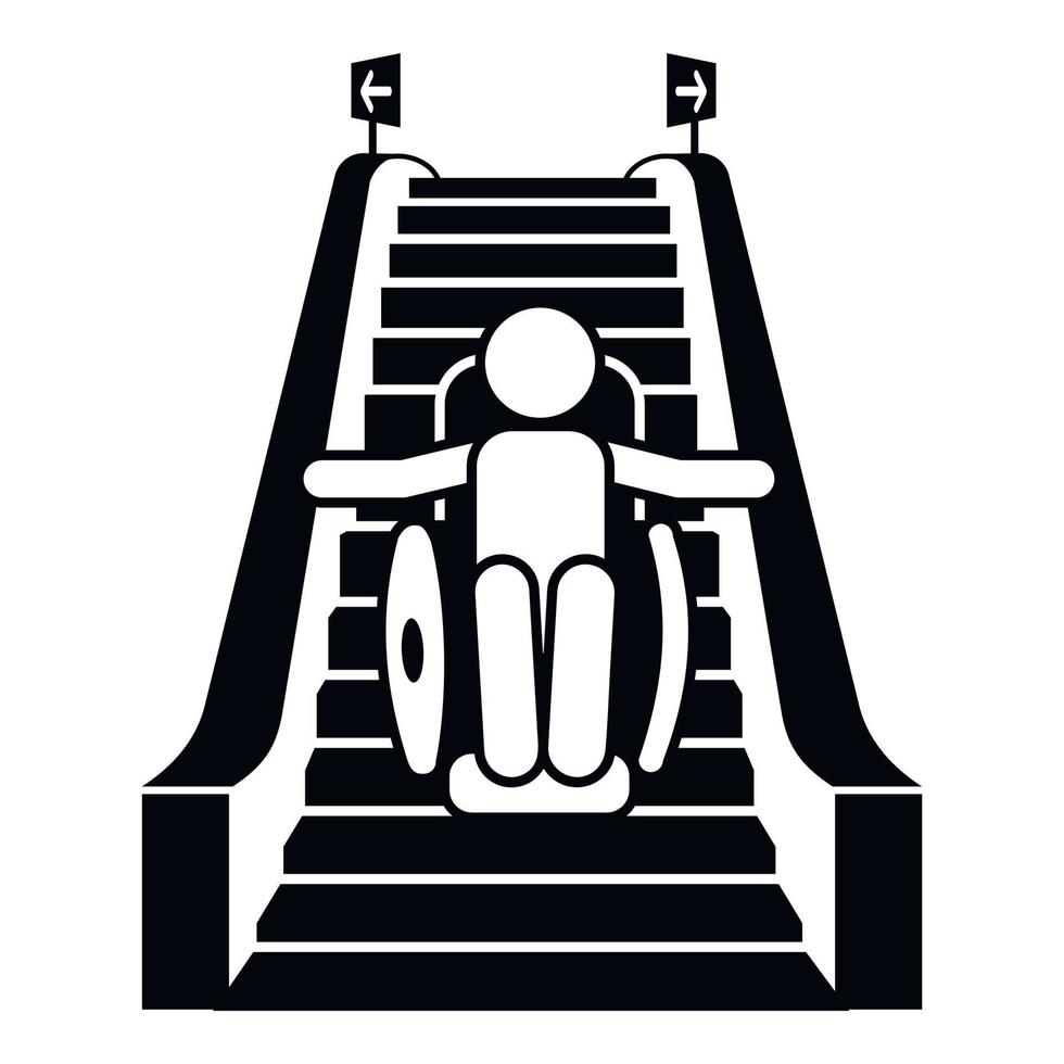 Man in wheelchair on escalator icon, simple style vector