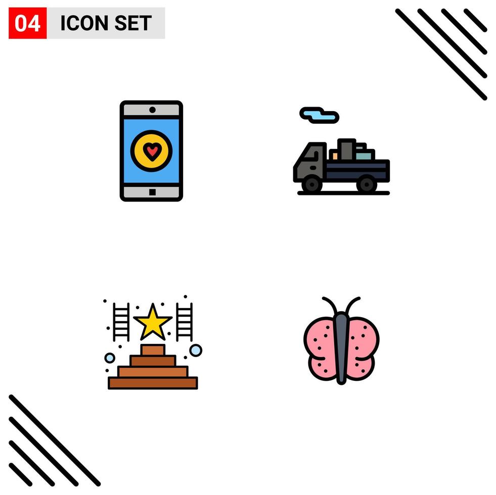 Mobile Interface Filledline Flat Color Set of 4 Pictograms of application success like shipping animal Editable Vector Design Elements