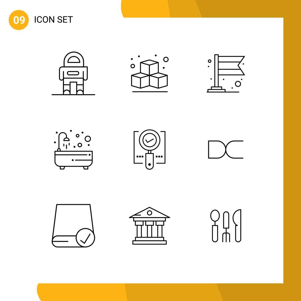 Universal Icon Symbols Group of 9 Modern Outlines of search magnifier flag find shower Editable Vector Design Elements