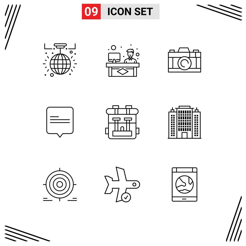 Set of 9 Commercial Outlines pack for hobby bag camera back pack comment Editable Vector Design Elements