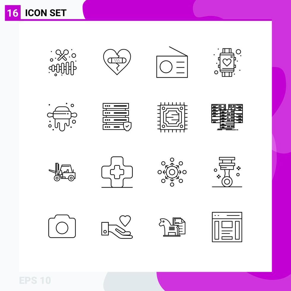 Pictogram Set of 16 Simple Outlines of watch smart love love technology Editable Vector Design Elements