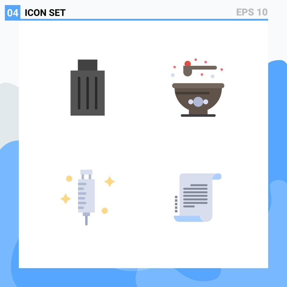 4 User Interface Flat Icon Pack of modern Signs and Symbols of basket hospital garbage bowl syringe Editable Vector Design Elements