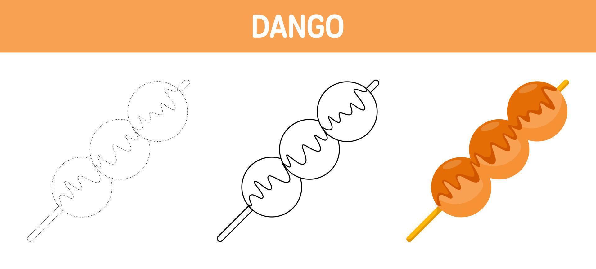 Dango tracing and coloring worksheet for kids vector