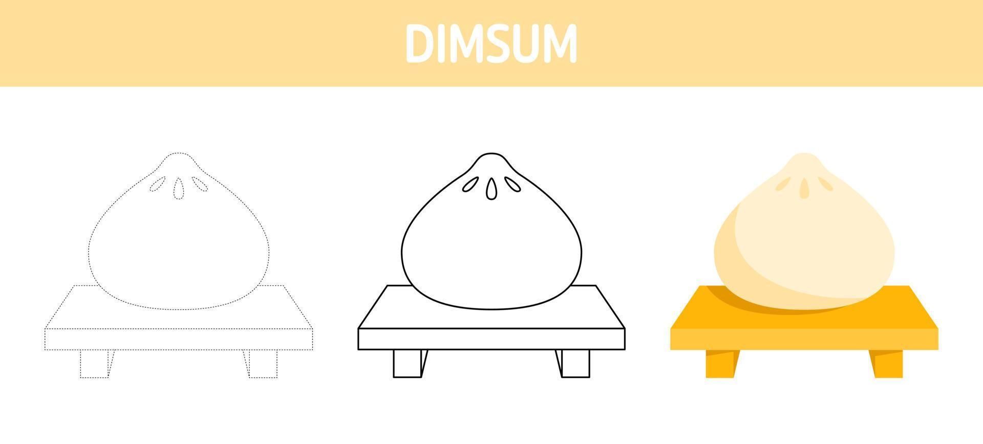 Dimsum tracing and coloring worksheet for kids vector