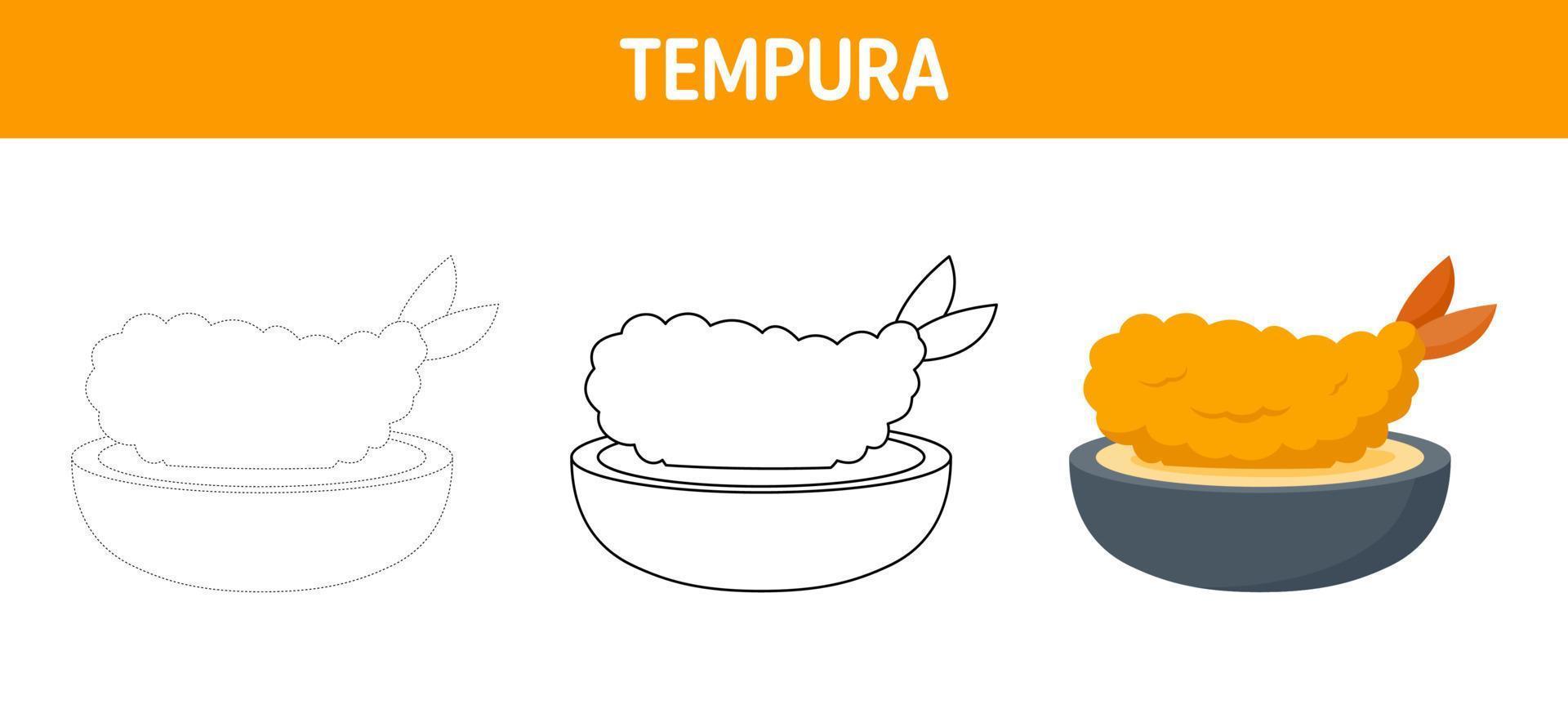 Tempura tracing and coloring worksheet for kids vector