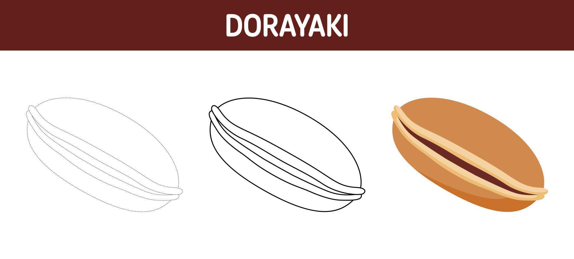 dorayaki hoja de trabajo para rastrear y colorear para niños vector