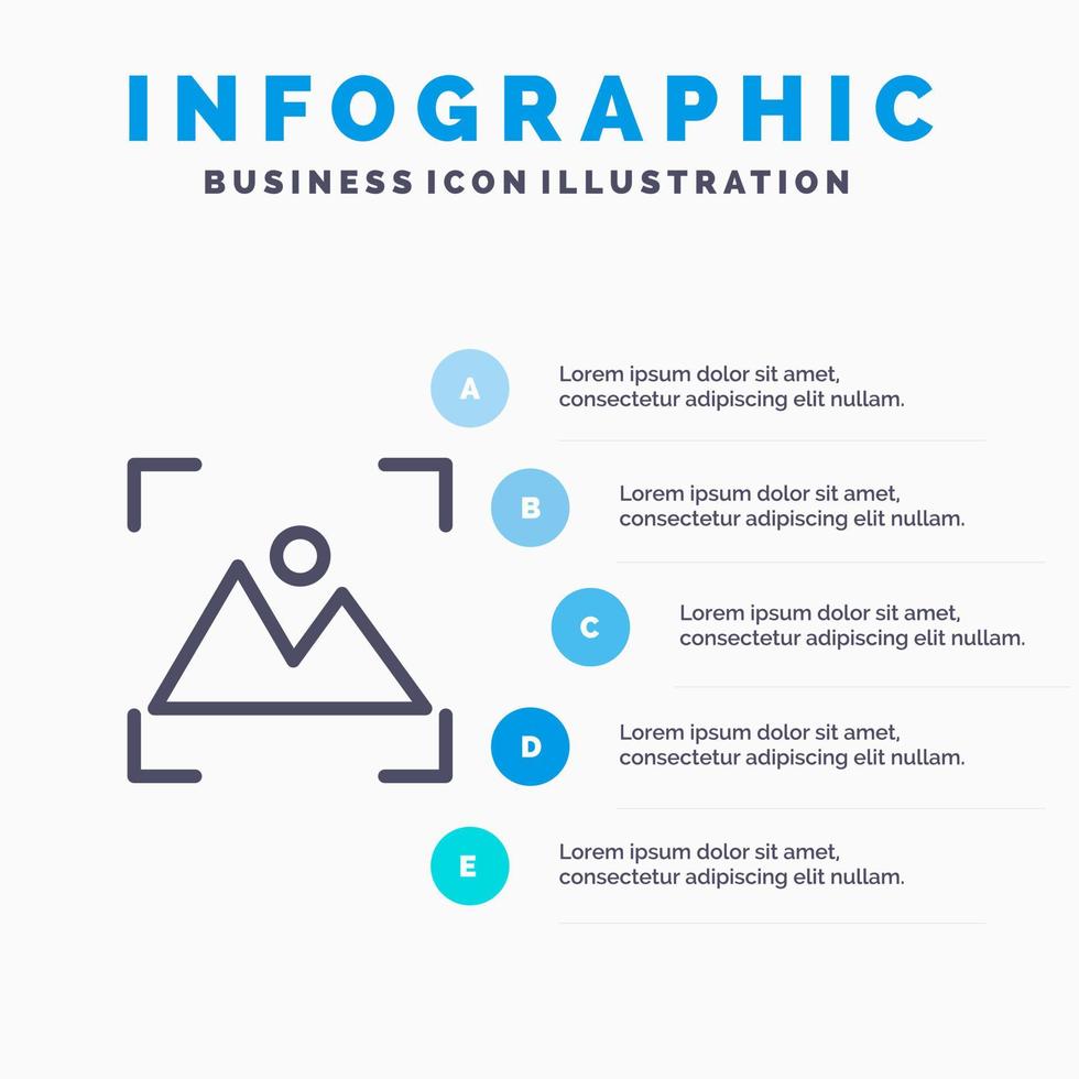 Crop Focus Photo Photography Line icon with 5 steps presentation infographics Background vector