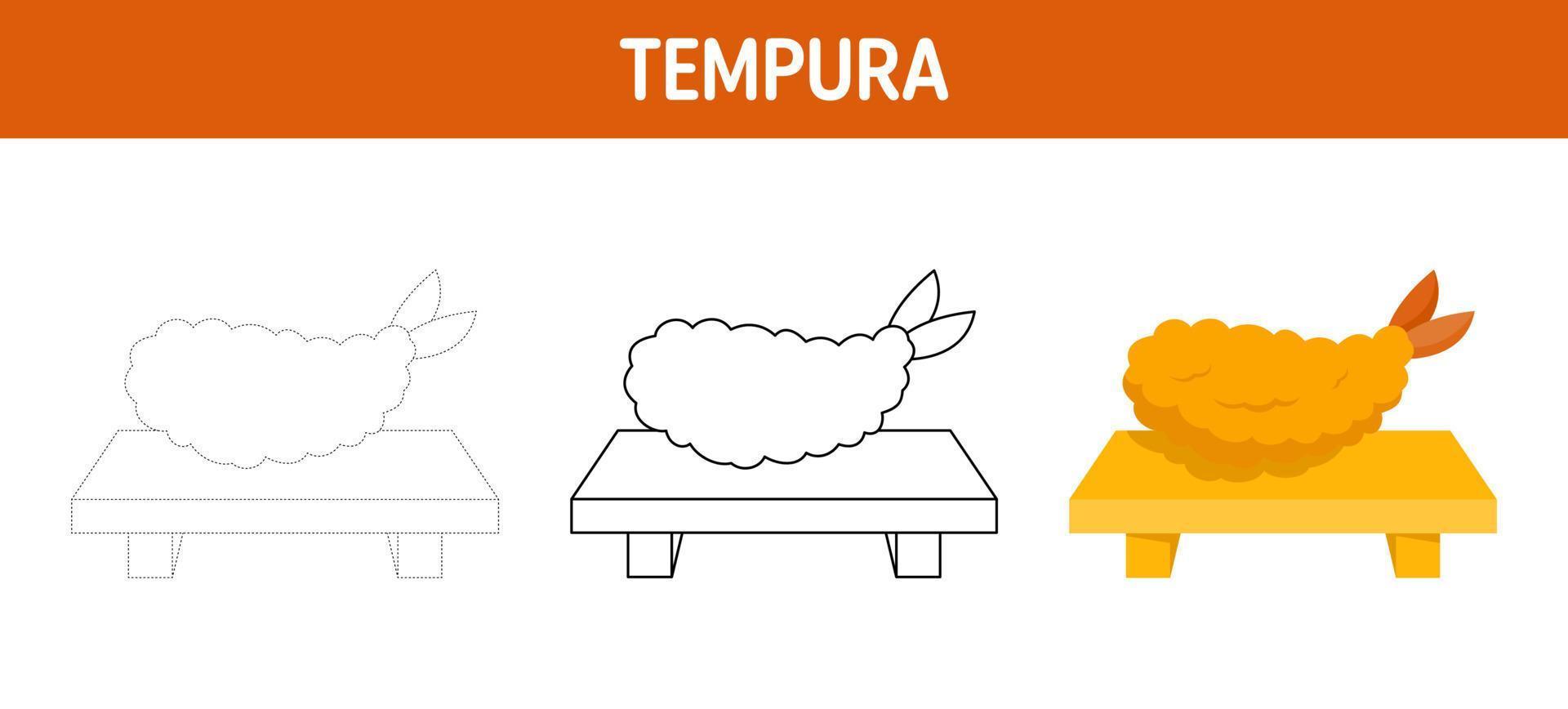 Tempura tracing and coloring worksheet for kids vector
