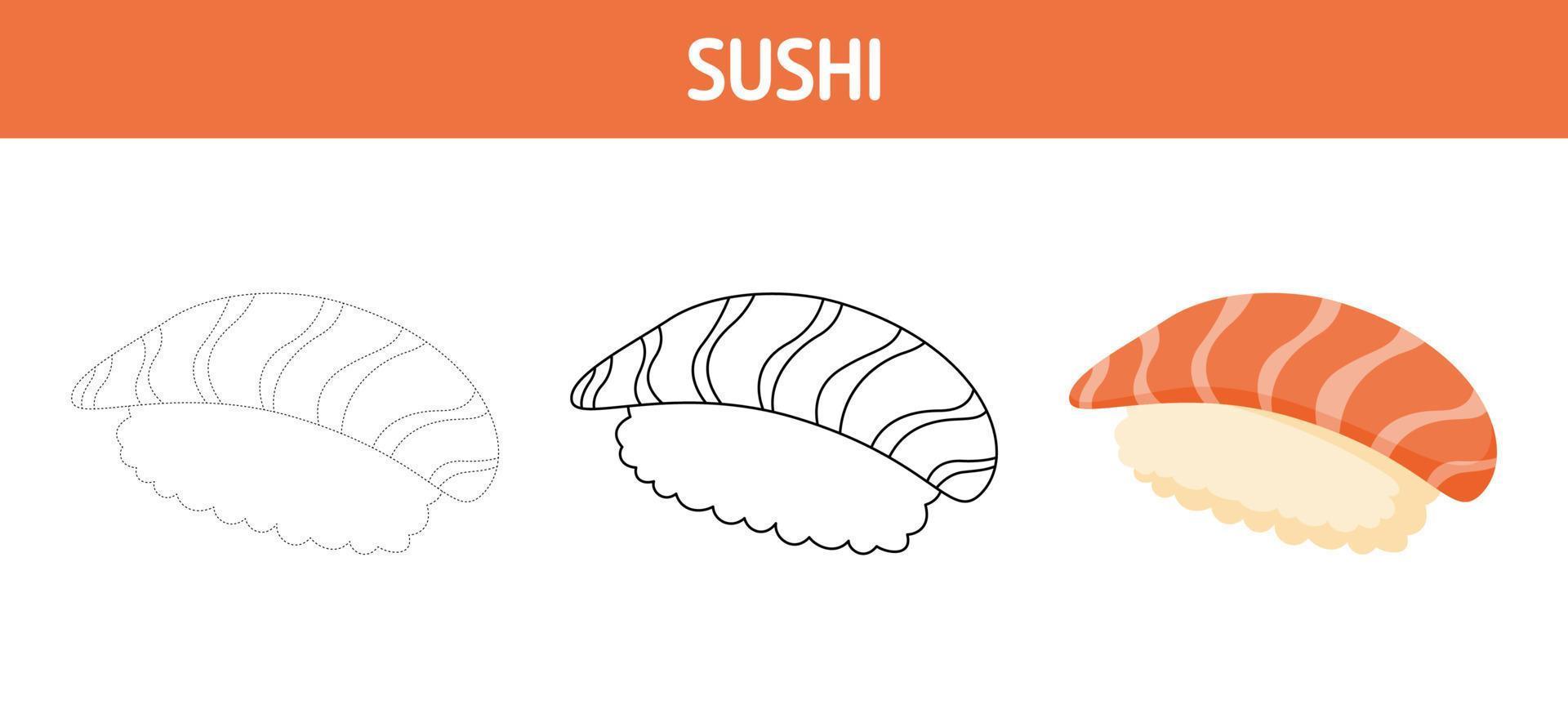 hoja de trabajo para colorear y rastrear sushi para niños vector