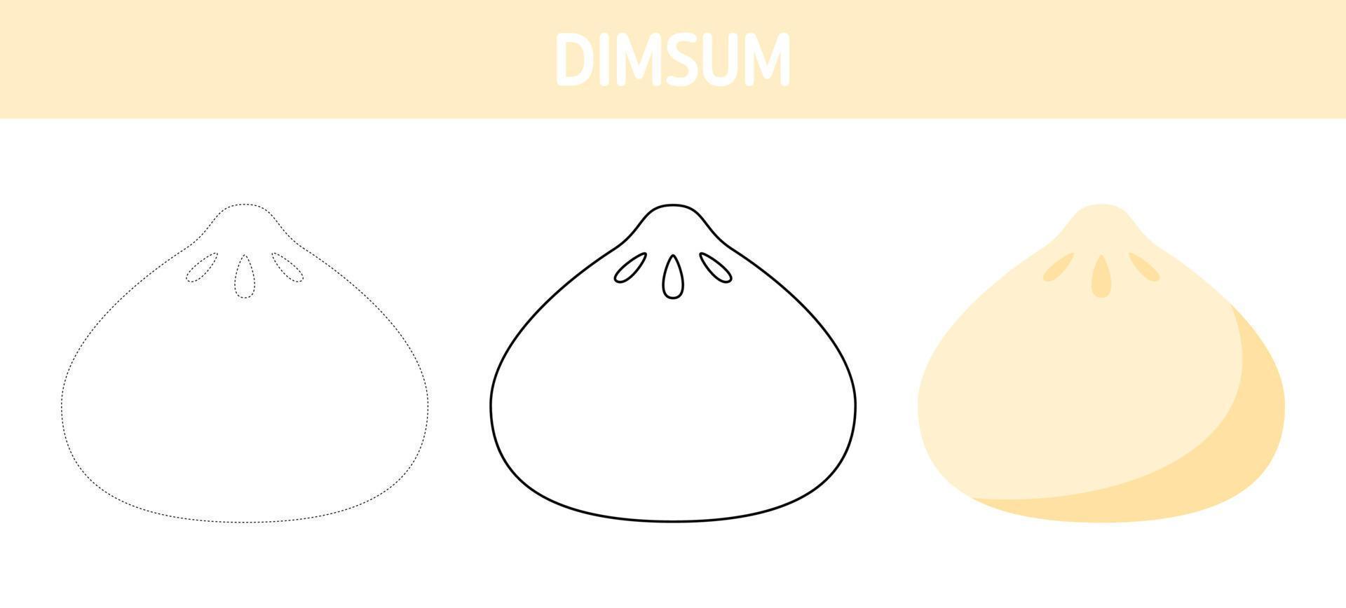Dimsum tracing and coloring worksheet for kids vector