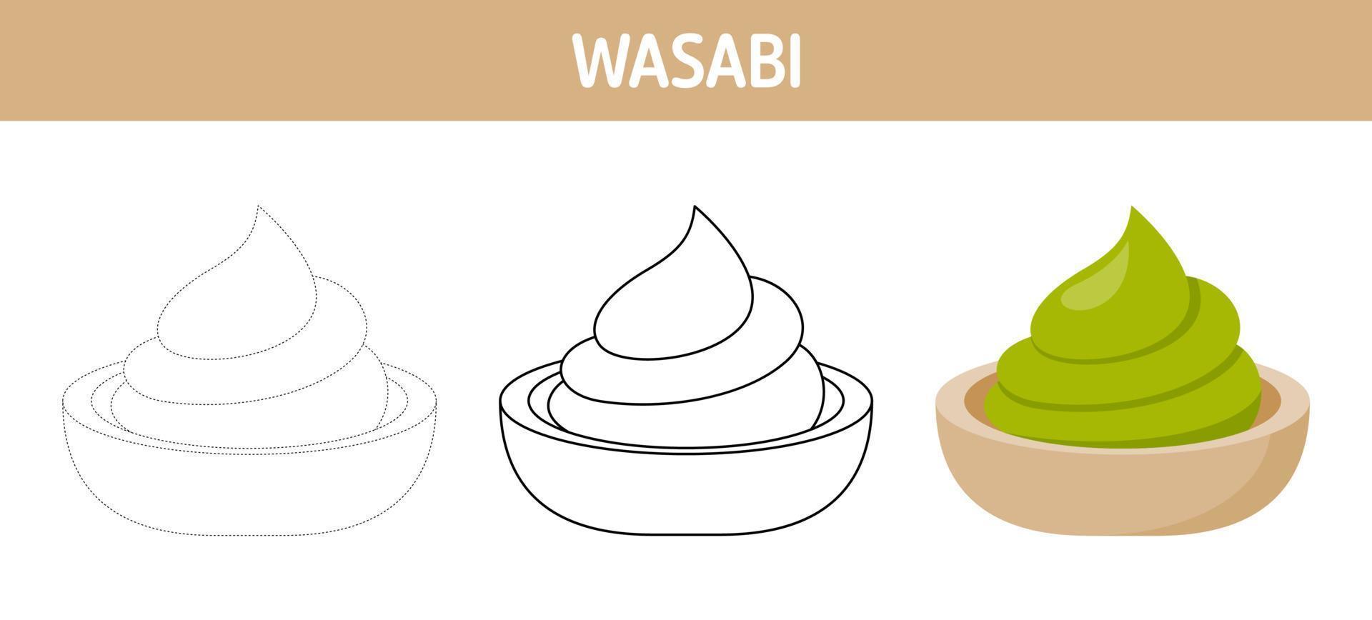 Wasabi tracing and coloring worksheet for kids vector