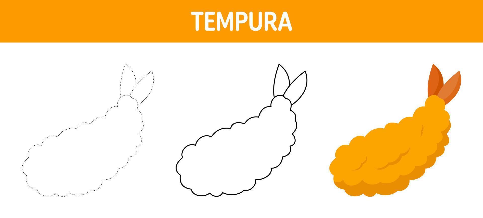 Tempura tracing and coloring worksheet for kids vector