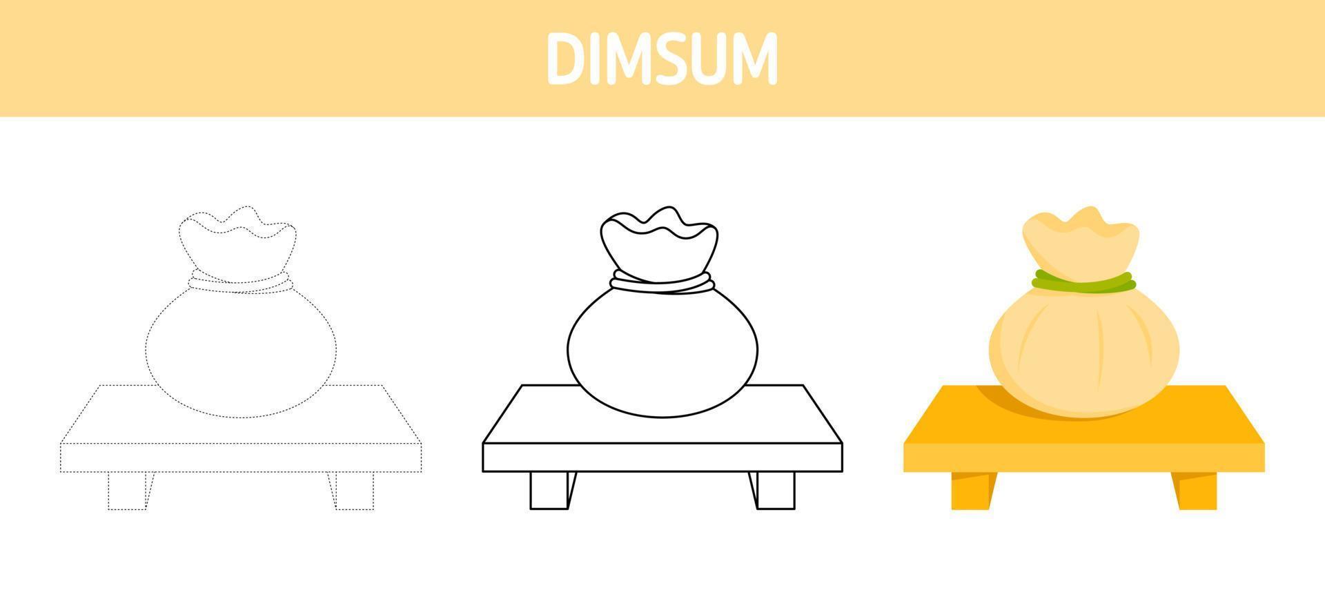 Dimsum tracing and coloring worksheet for kids vector