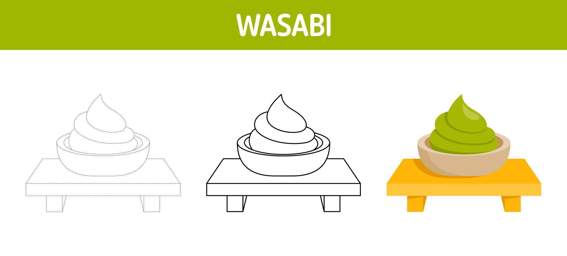 hoja de trabajo para colorear y trazar wasabi para niños vector