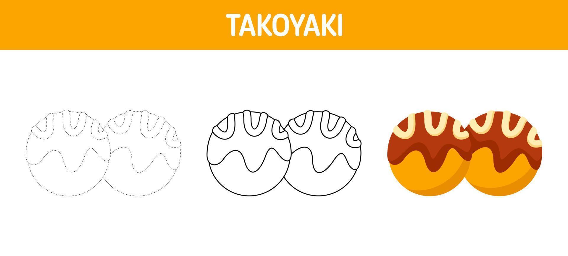 takoyaki hoja de trabajo para calcar y colorear para niños vector