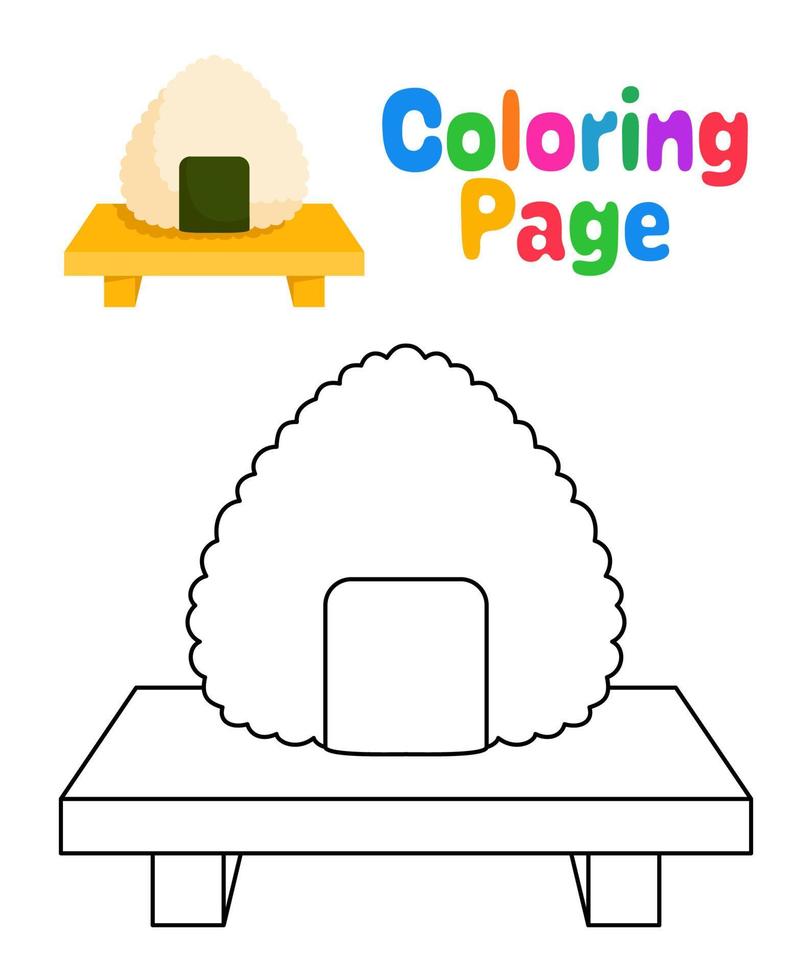 página para colorear con onigiri para niños vector