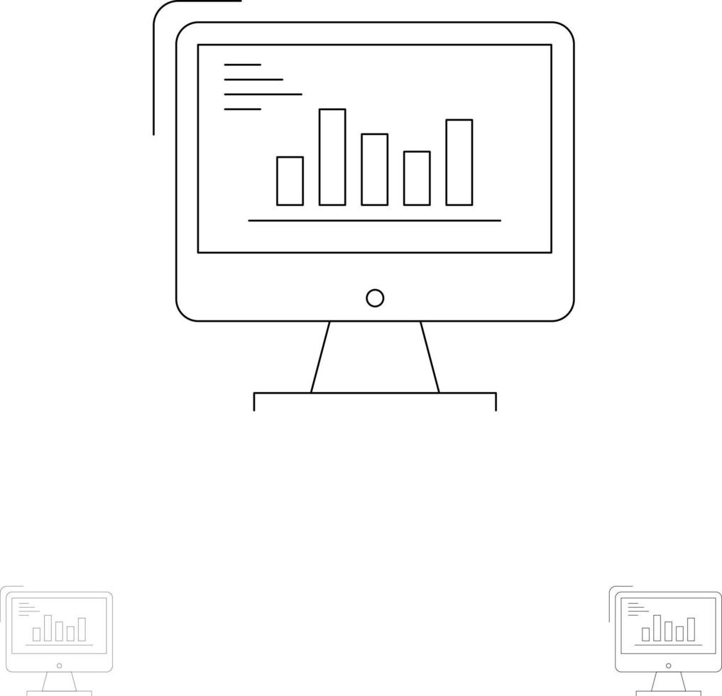 Chart Analytics Business Computer Diagram Marketing Trends Bold and thin black line icon set vector