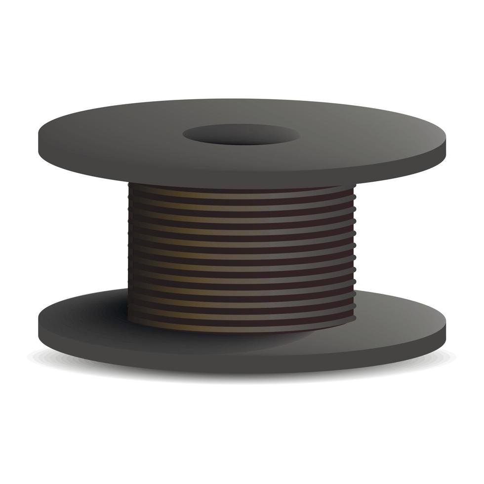 icono de bobina de cable negro, estilo realista vector