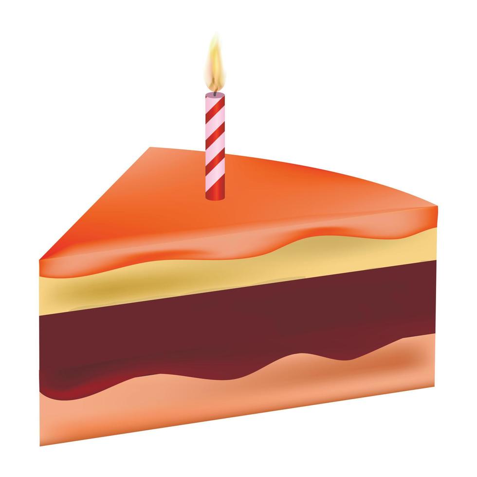 Sweet birthday cake piece icon, realistic style vector