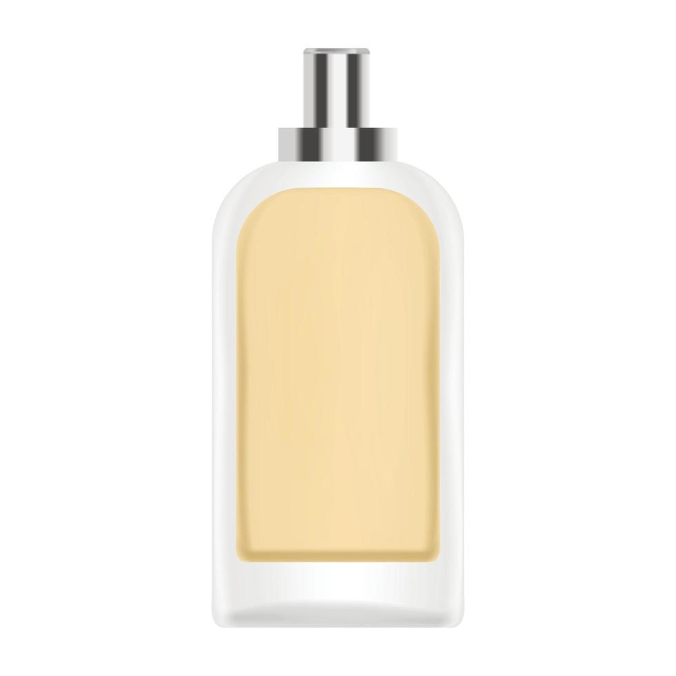 Orange perfume bottle icon, realistic style vector