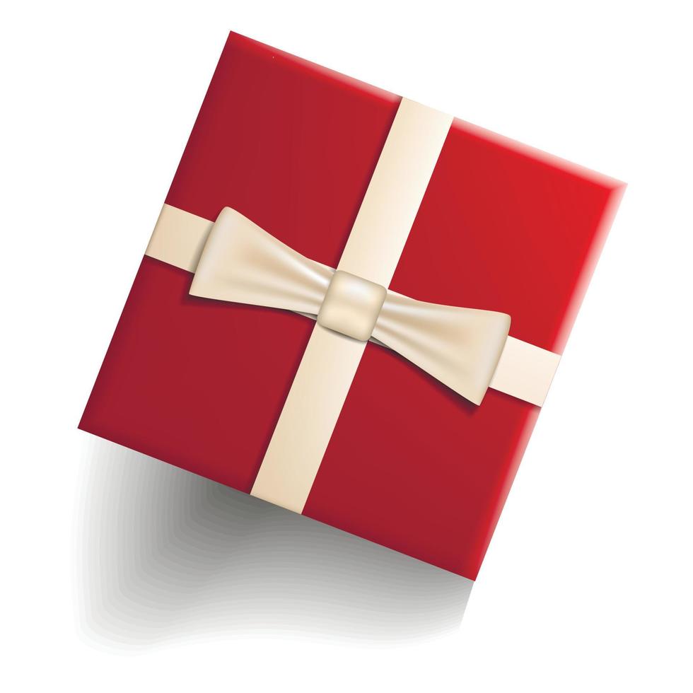 Red gift box icon, realistic style vector