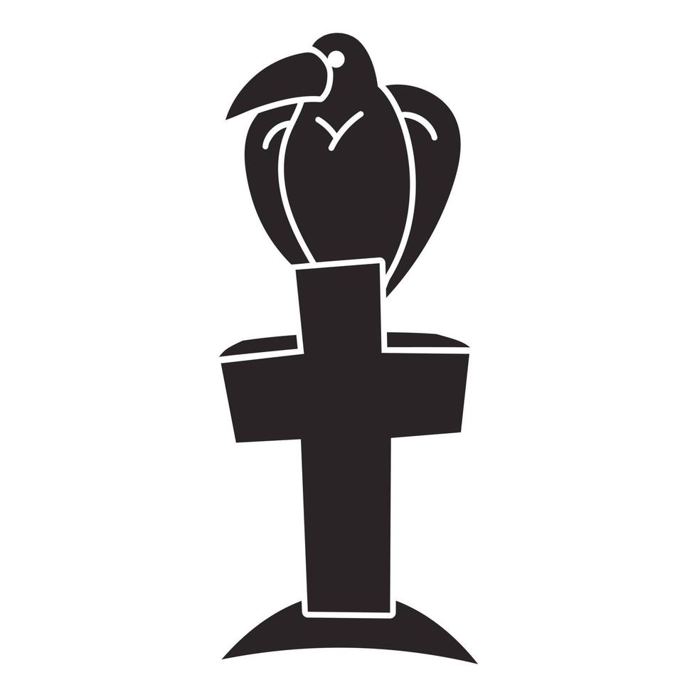 Bird on grave cross icon, simple style vector