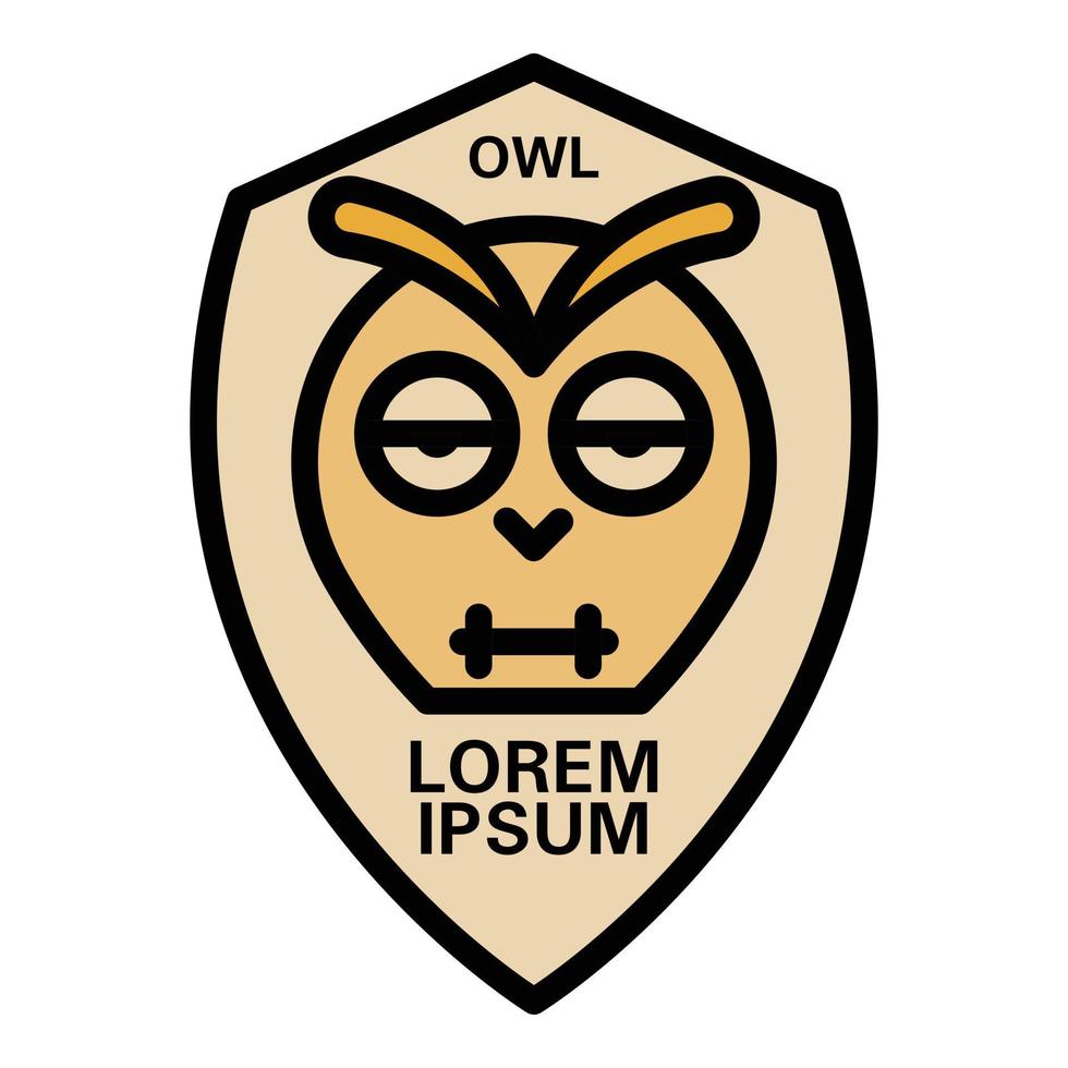 Owl on shield icon color outline vector