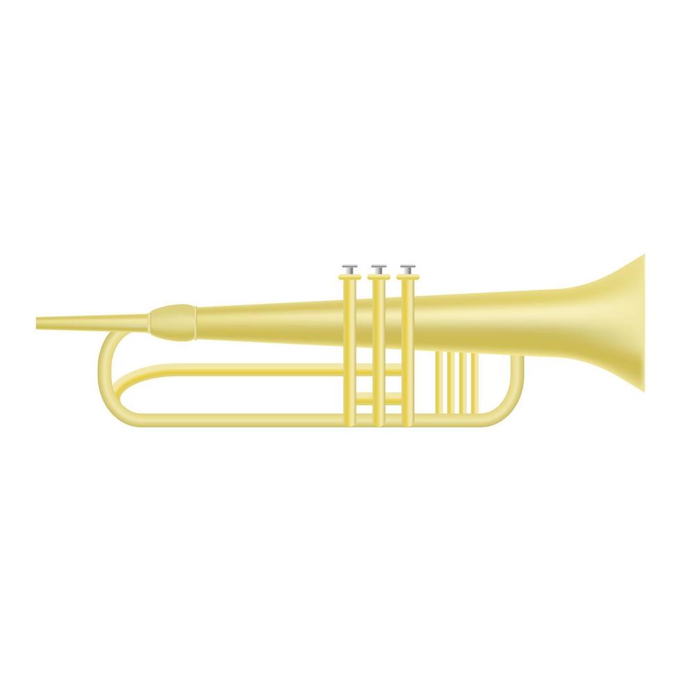 Gold trumpet icon, realistic style vector