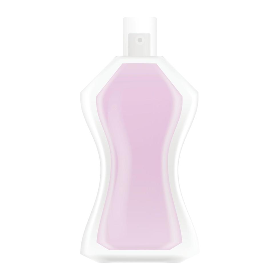 Pink perfume bottle icon, realistic style vector