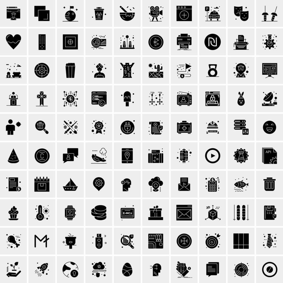 Set of 100 Business Solid Glyph icons vector