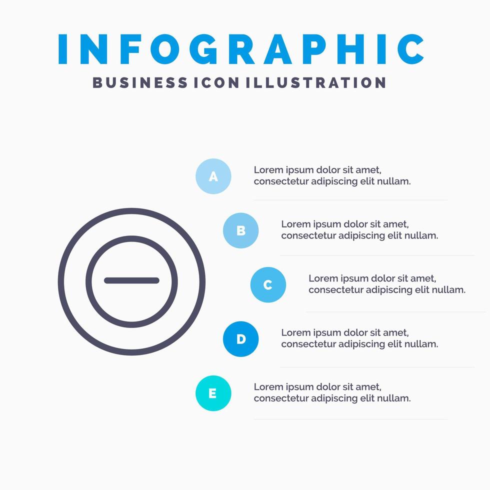 No Add Less Line icon with 5 steps presentation infographics Background vector