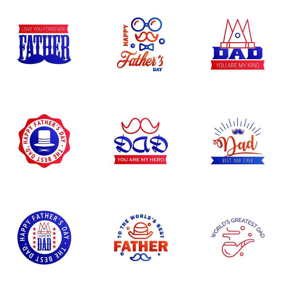 Happy fathers day 9 Blue and red typography set Vector emblems Lettering for greeting cards banners tshirt design You are the best dad Editable Vector Design Elements