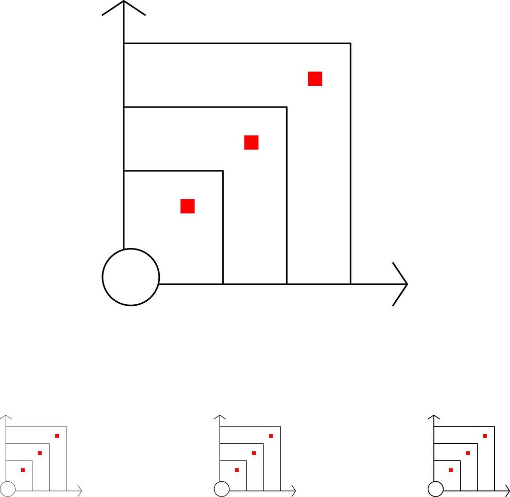 sistema escalable sistema escalable ciencia negrita y delgada línea negra conjunto de iconos vector