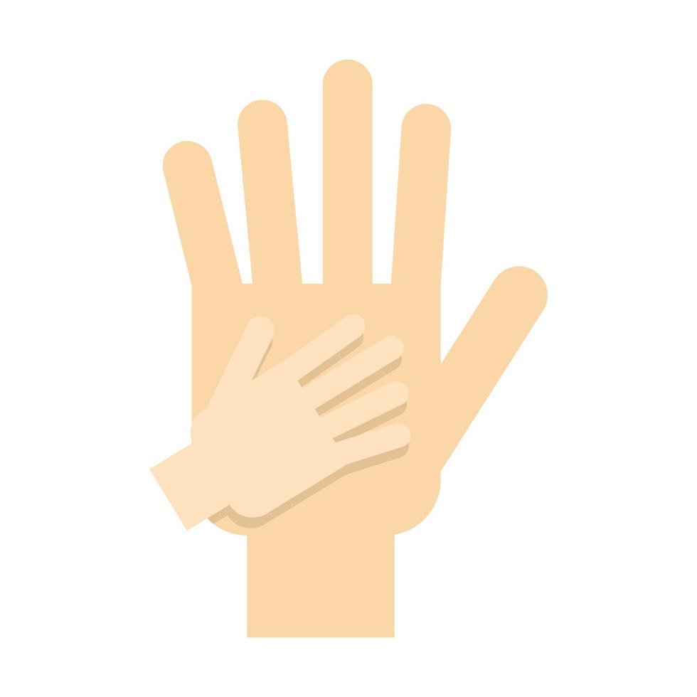 Parent and child hands together icon, flat style vector