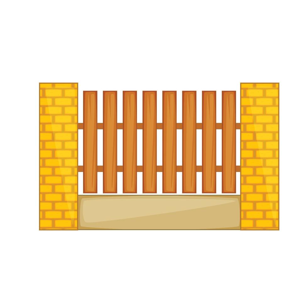 Wooden fence with brick pillars icon cartoon style vector